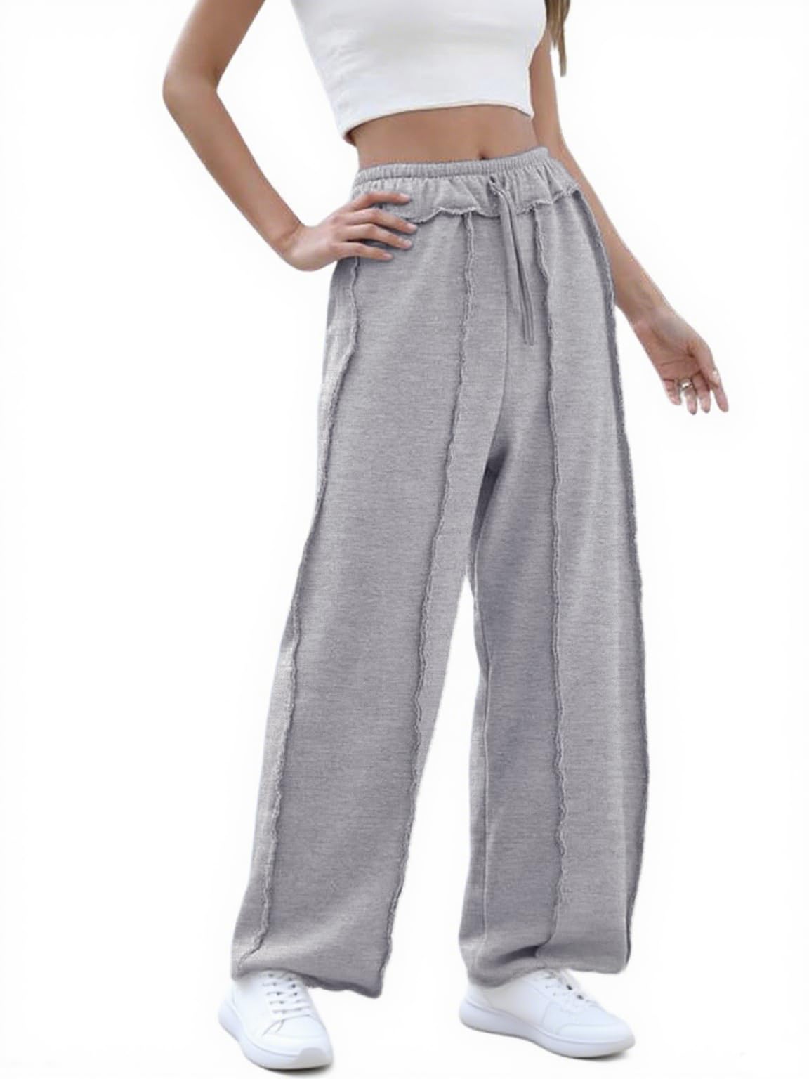 Bankeng Womens Baggy Wide Leg Pants Casual Palazzo Pants Drawstring Waisted Lounge Sweatpants with Pockets