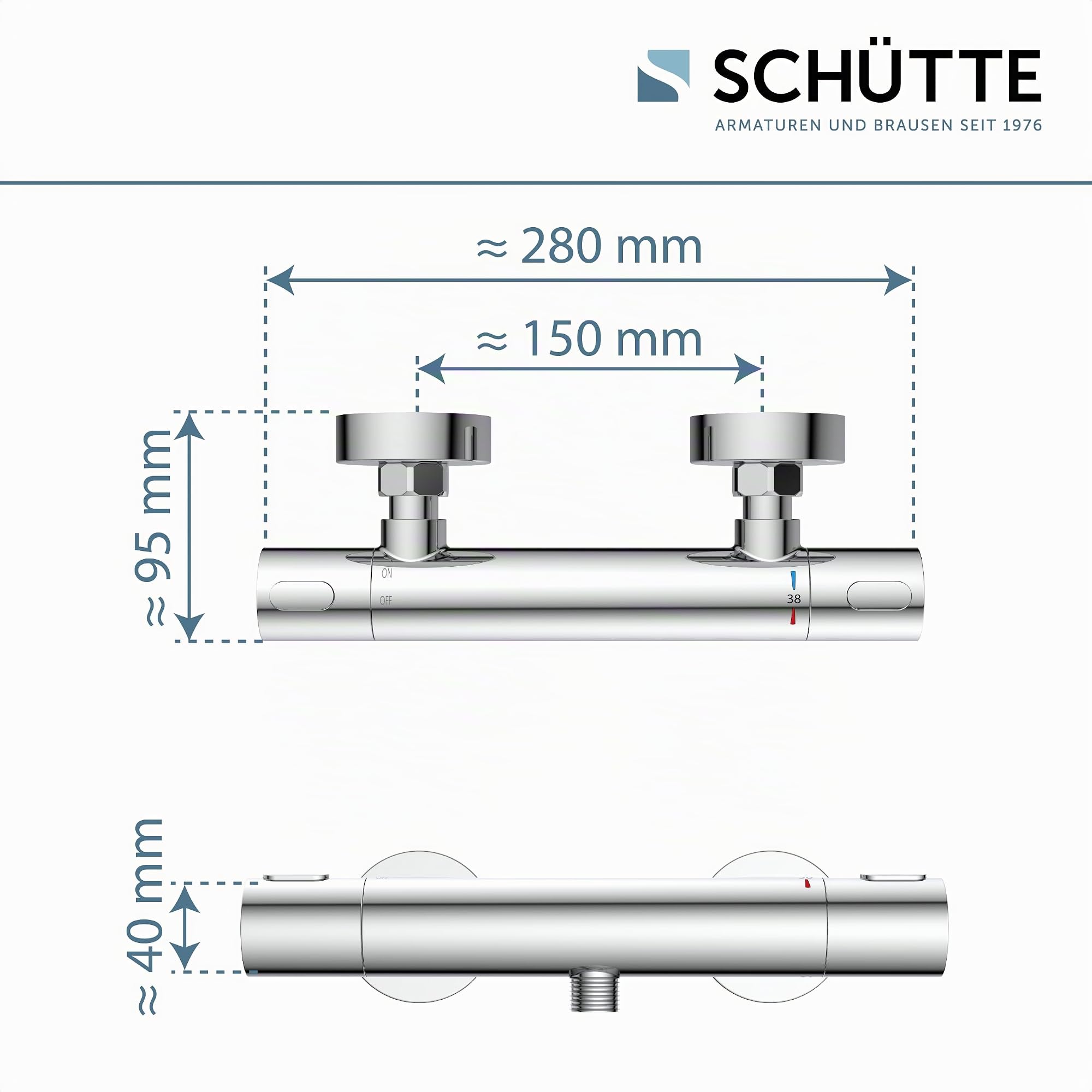Schütte Los Angeles - Mitigeur Douche Thermostatique 2 Sorties | Chromé, laiton massif, protection anti-brûlure 38 °C, raccord 1/2", robinet douche thermostatique, 2 rosaces incluses