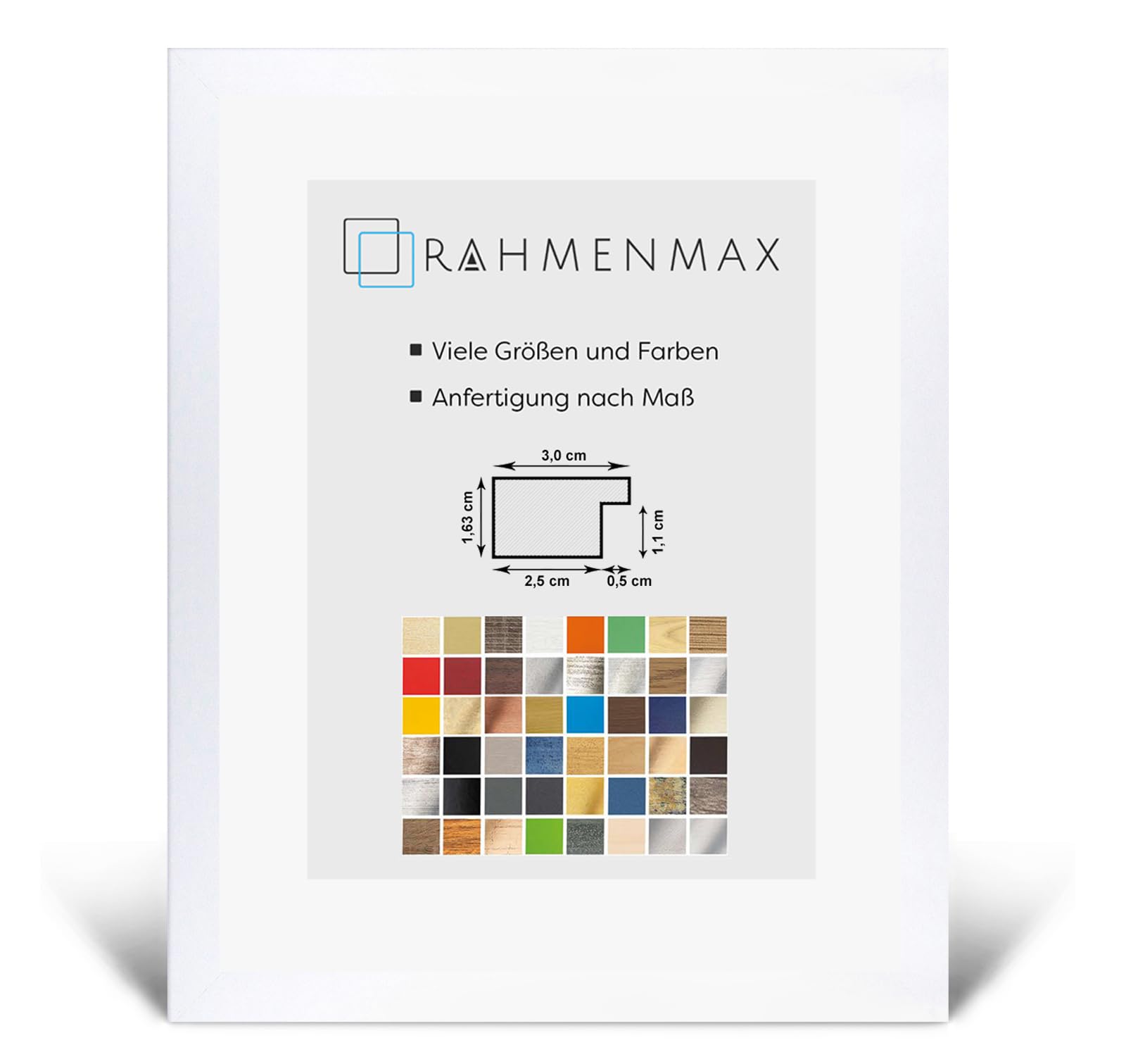 RahmenMax® Morena - Cornice portafoto in legno, 38 x 46 cm, da appendere/cornice, su misura, in MDF, colore bianco opaco, con vetro acrilico antiriflesso da 1 mm