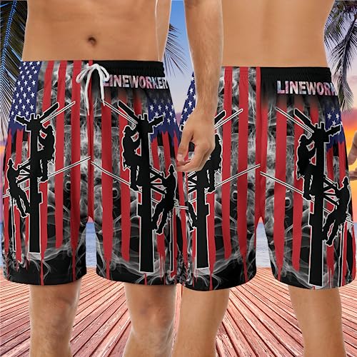 Men's Electrician Swim Trunks - Powerline Worker Quick-Dry Hawaiian Swim Shorts for Men Series 293
