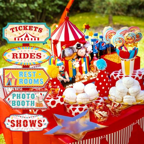 Image of Hooqict 20 Pieces Carnival Decorations Circus Theme Party Directional Signs Carnival Party Signs Welcome to The Circus for Kids Carnival Birthday Party Decorations Supplies