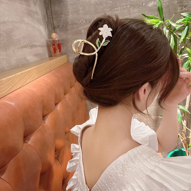 White Lily Metal Hair Claw Clips, Large Hair Claw Nonslip Hair Barrettes Non-Slip No Broken Strong Hold Hair Clamps Fashion Hair Accessories for Woman and Girls With Long Thick Thin Curly Hair - Image 3