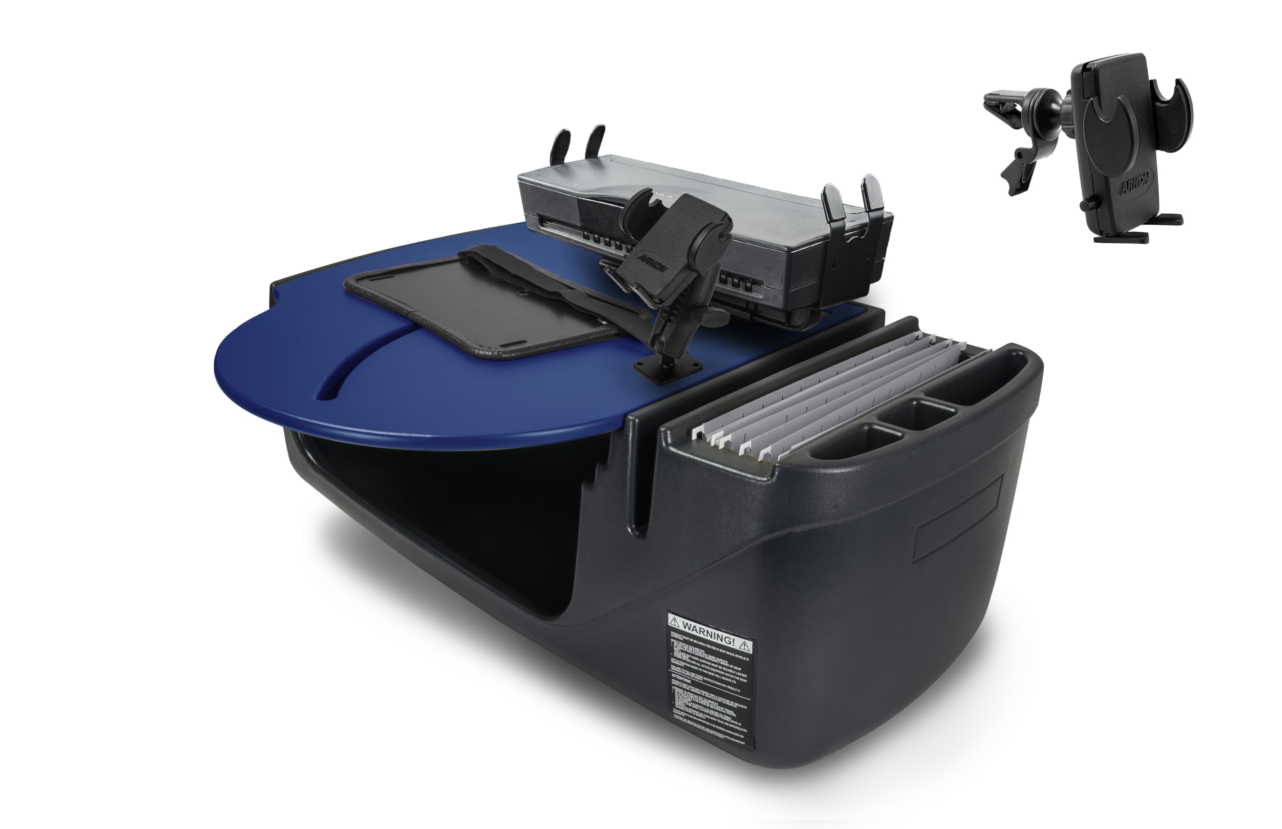 AutoExec Roadmaster Car Desk for Your Vehicle Workstation and Mobile Office, Blue, with Phone Mount, Printer Stand and Phone Vent Clip
