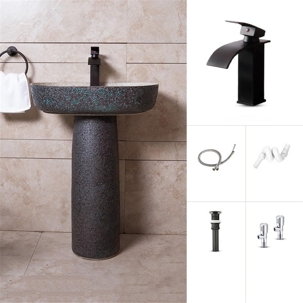 Pedestal que ahorra espacio Lavabo de pedestal cerámica creativo, lavabo pie con grifo y desagüe