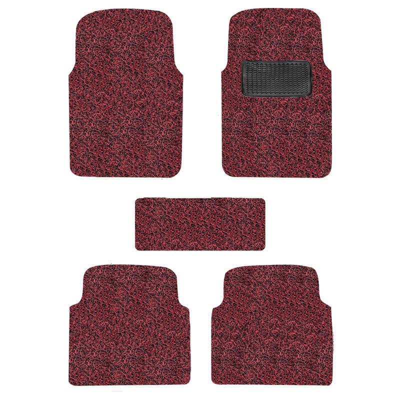 Image of FAM Enterprises Curly Car Floor Mat Compatible for Nissan Kicks||Curly /Noodle Car Mat Dust & Liquid Trapping with Heel Pad||Set of 5 ||Color-Black Red