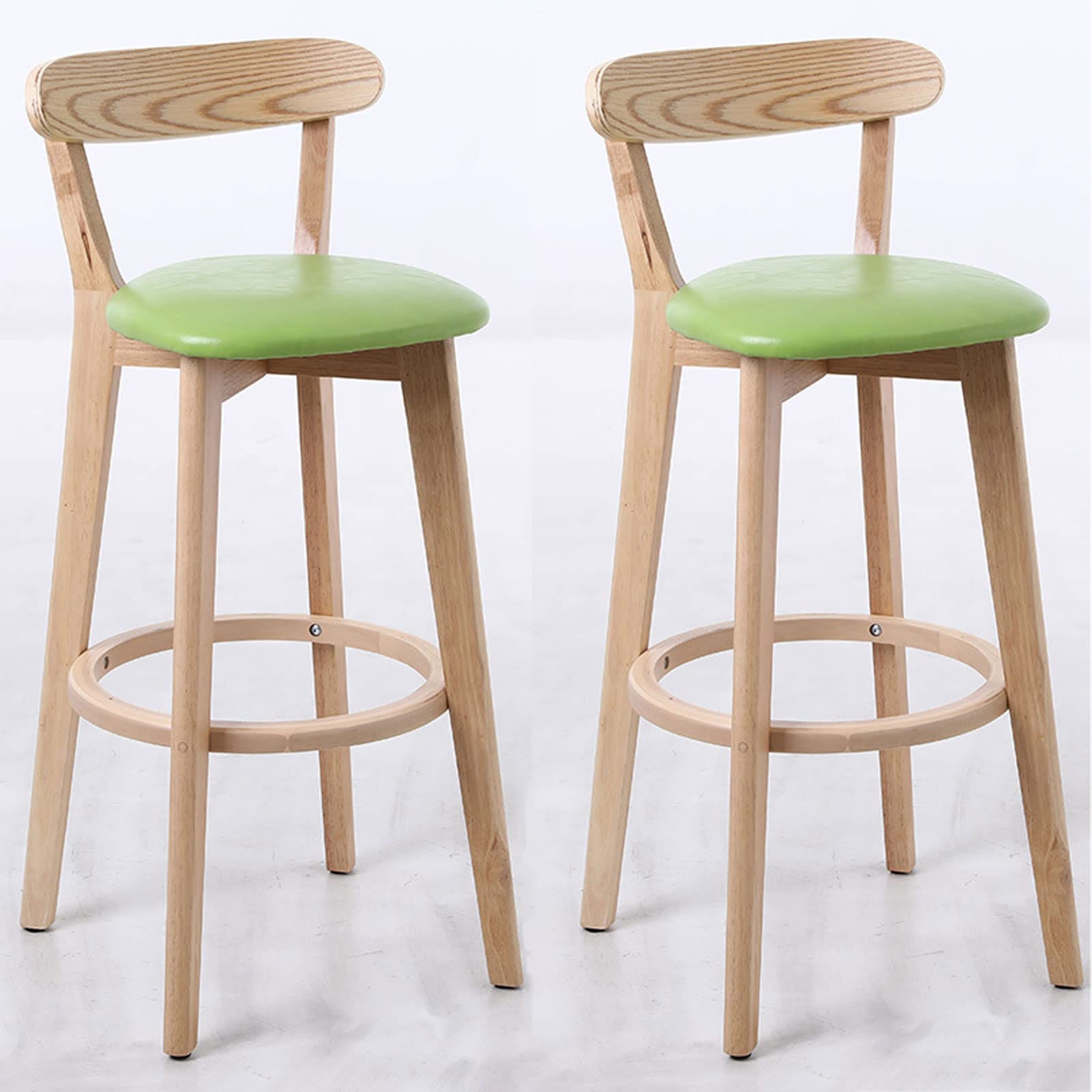 XHALERY Barstools Set Of 2, Solid Wooden Bar Chair Modern Style Kitchen Counter Island Chair Breakfast Barstools Height Bar Stools With Backs Footrests