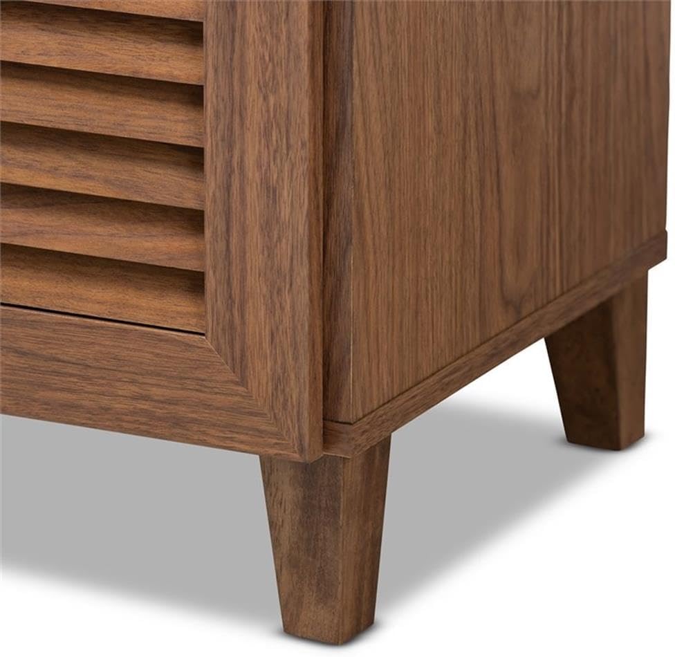 Baxton Studio Coolidge Wood 11-Shelf and Drawer Shoe Cabinet in Walnut Brown