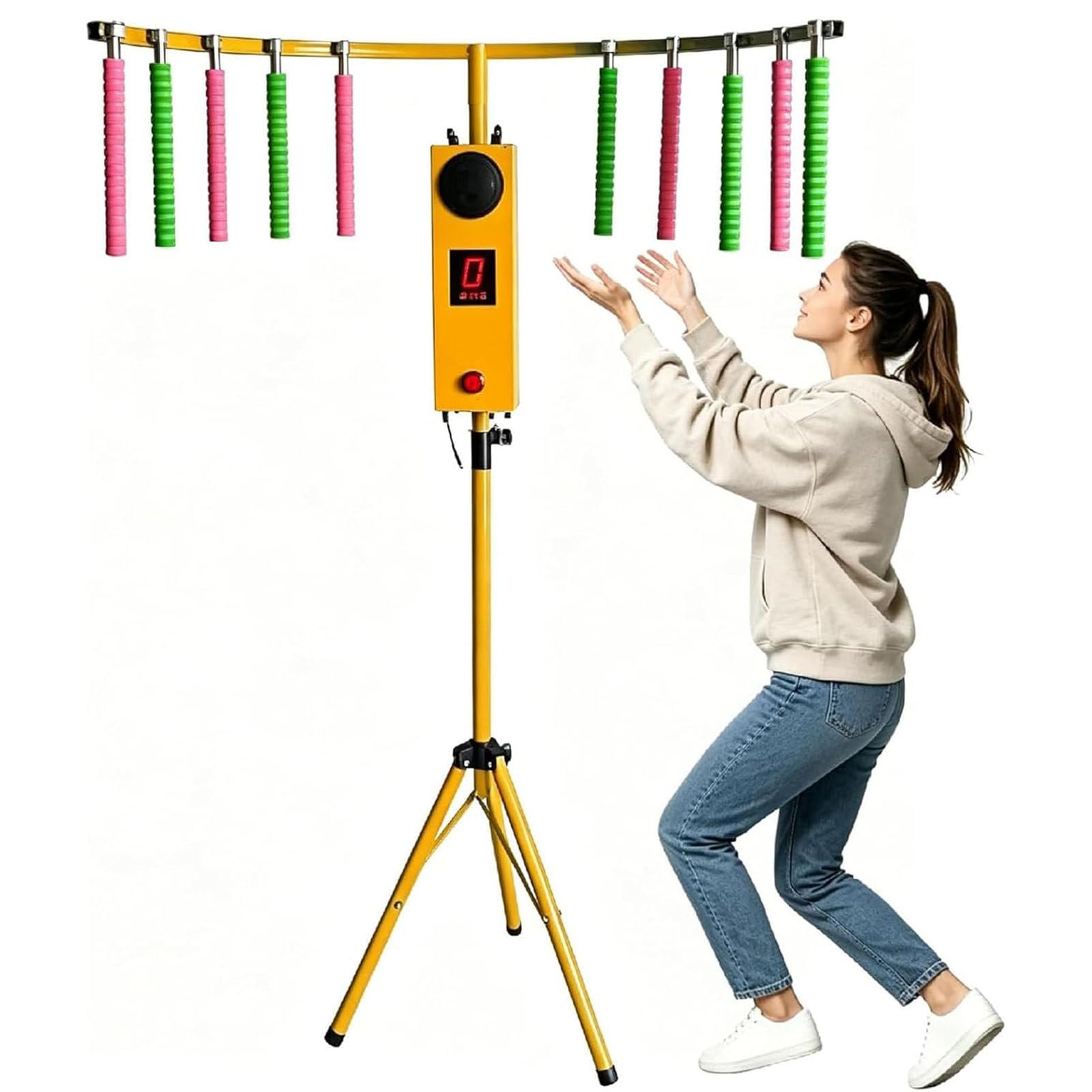 LJCSSD Catch Stick Arcade Machine – LED reaction tester with height-adjustable stand, ideal for party rentals, amusement parks and bars – improves hand-eye coordination Yellow