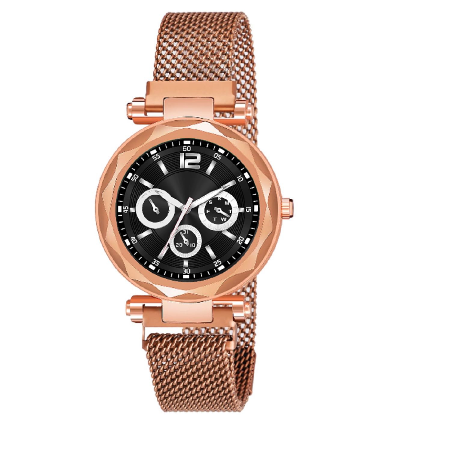 KIARVI GALLERY Analogue 3 Round Dial Magnetic Strap Analog Watch for Girls and Women(Black) (Gold) (B0CGM5TJ46) Amazon Price History, Amazon Price Tracker