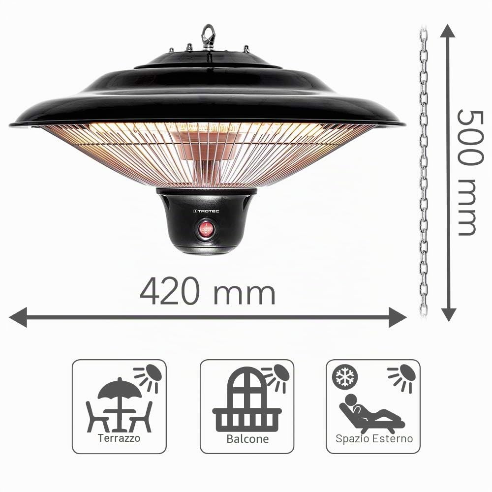 TROTEC Design riscaldatore radiante IR 1500 SC 1.500 W patio riscaldatore radiante a infrarossi 3 impostazioni di calore