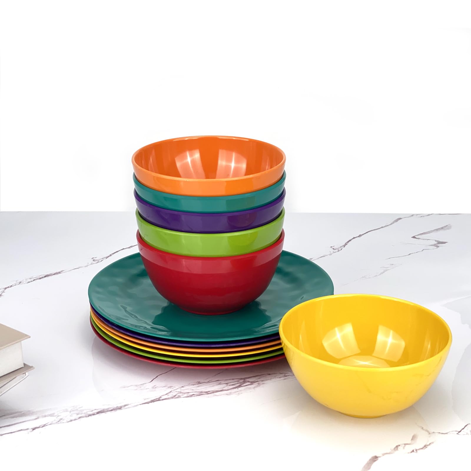 Juego de 6 platos de cena o almuerzo 100% melamina, platos redondos de melamina de 10 pulgadas, platos de picnic para fiestas en casa, resistentes a la rotura y ligeros, acabado