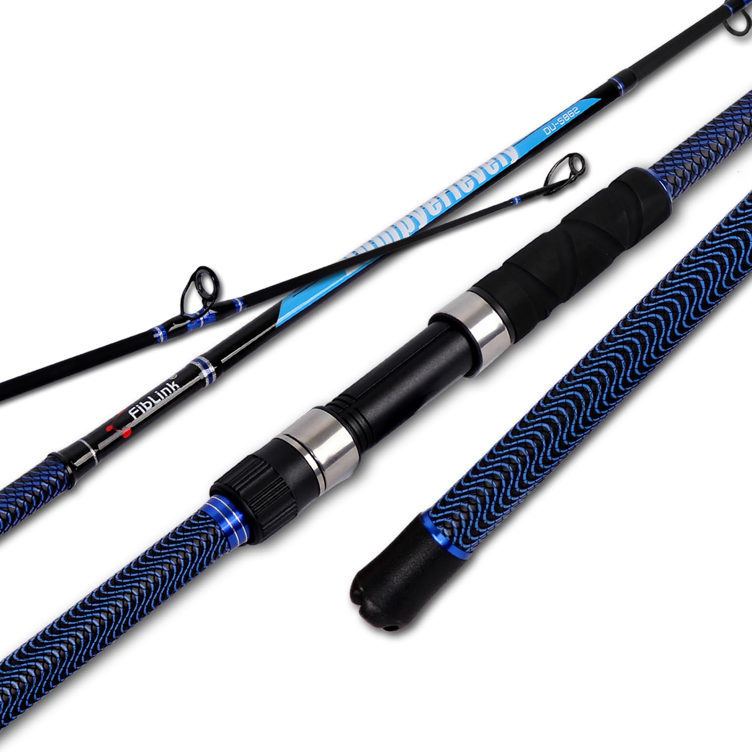 Fiblink Surf Fishing Rod Carbon Surf Spinning Rod Portable Travel Saltwater Beach Blue Surf Rod with SuperPolymer Handle (9'-3pc-MH Spin) : Sports & Outdoors