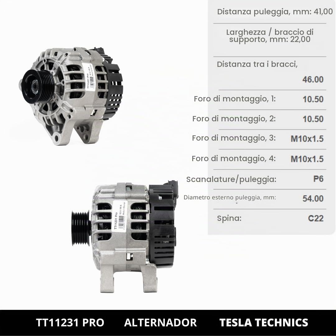 TT11231 PRO Alternatore per auto 12V, alternatore 90A. Compatibile con CITROËN, PEUGEOT, LANCIA, TOYOTA. Eccellente rapporto qualità-prezzo. Installazione facile e garanzia.