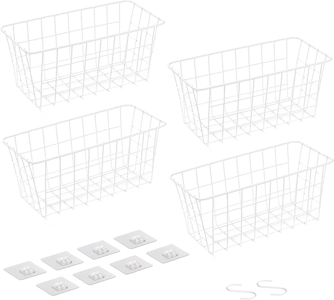 Navaris Adhesive Metal Storage Baskets (Set of 4) Wall Mounted Wire