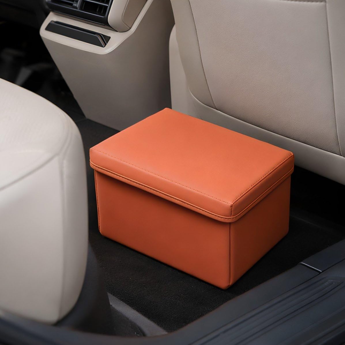 Gadpiparty Collapsible Car Trash Can with Cover, PU Portable Vehicle Bin