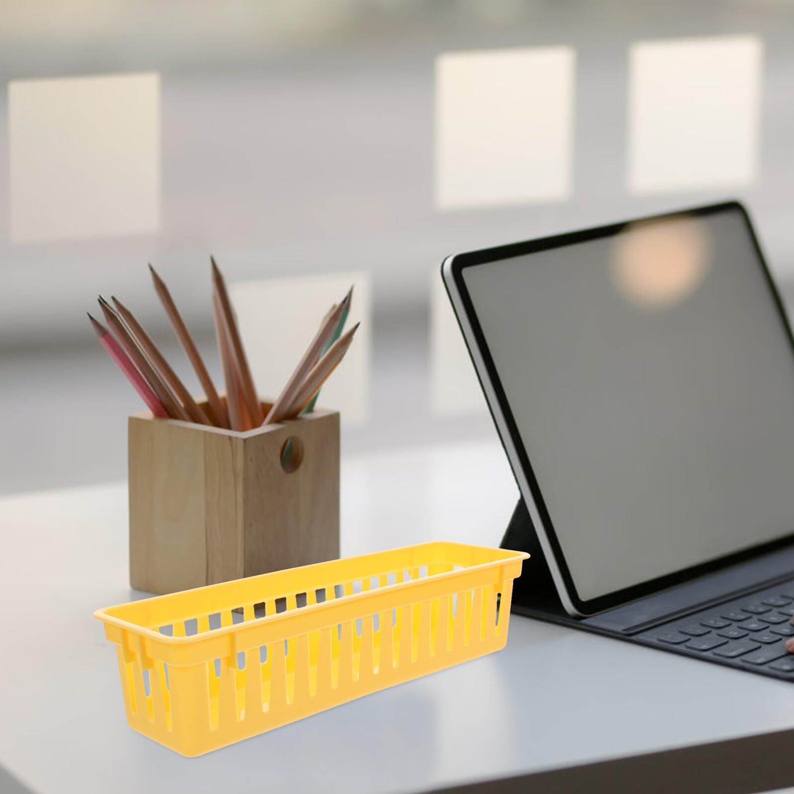 Angoily 12pezzi Vassoio Portapenne in Plastica Per Aula Cestini Rettangolari Per Ufficio Organizer Da Tavolo Per Matite e Penne Contenitori Per Cancelleria Soluzione Di Archiviazione Per s