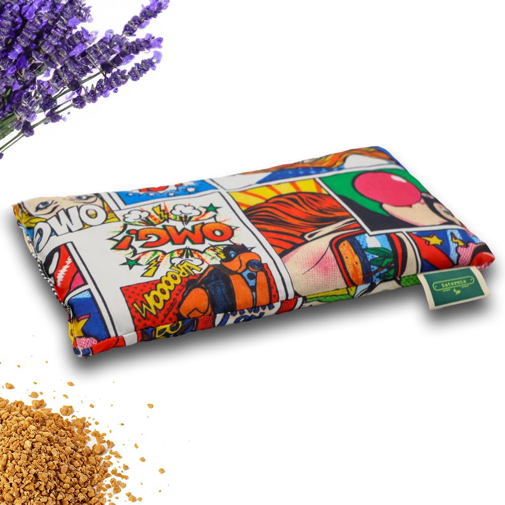 Saco Semillas Microondas - 28x15cm Semillas y Lavanda, 100% Algodón - Saco de Semillas para Microondas - Bolsa térmica Calor y Frío (Cómic)