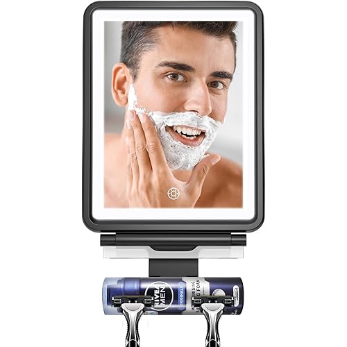 Shower Mirror, 6.2" W x 8" H, Fogless for Shaving with Squeegee to Keep Clean or Remove Foggy Mess, Two Mounting Solution, Dimmable Lighting (3 Color Setting) Shower Mirror Fogless for Shaving