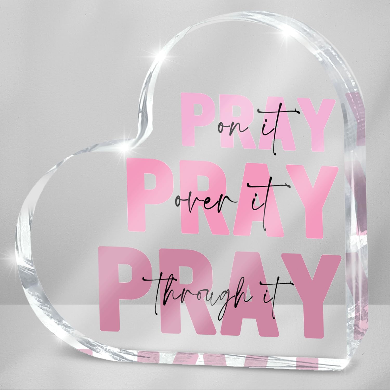 Pink Christian Gifts for Women, Pink Bedroom Decor, Pray On it Pray Over it Through it Acrylic Sign Decorative for Home Pastor Farmhouse Living Room