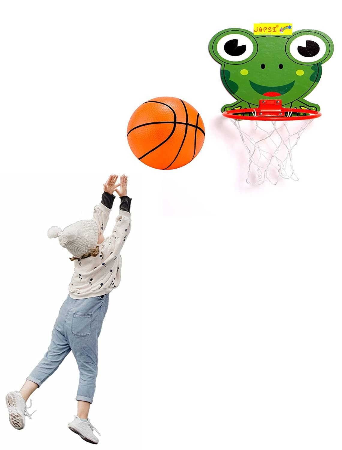 JAPSI Ball with Net for Kids (Turtle Print) | Basket Ball Kit for Kids | Wall Hanging Basket Ball Net with Ball | Basket Ball Toys for Kids 3 Years | Basket Ball Hoop for Kids Indoor | 1