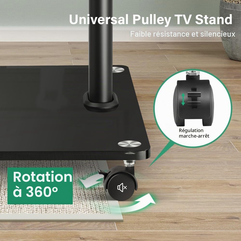FURWOO Support TV à roulettes avec Support pivotant pour Salon, Salle de réunion, Chariot TV Portable pour téléviseurs de 27 à 65 Pouces, s'adapte aux Coins, intérieur