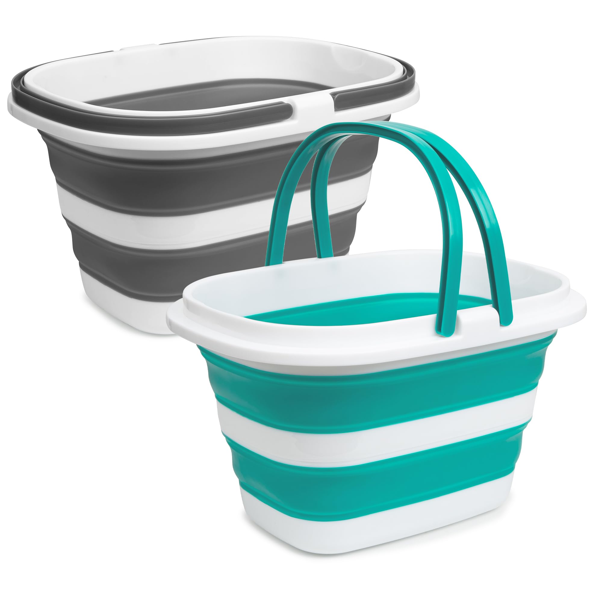 Lot de 2 seaux à vadrouille pliables, 16 l (16 gal) en plastique pour le nettoyage de la maison, le lavage de voiture, le nettoyage en silicone, panier portable avec poignée pour le rangement du linge