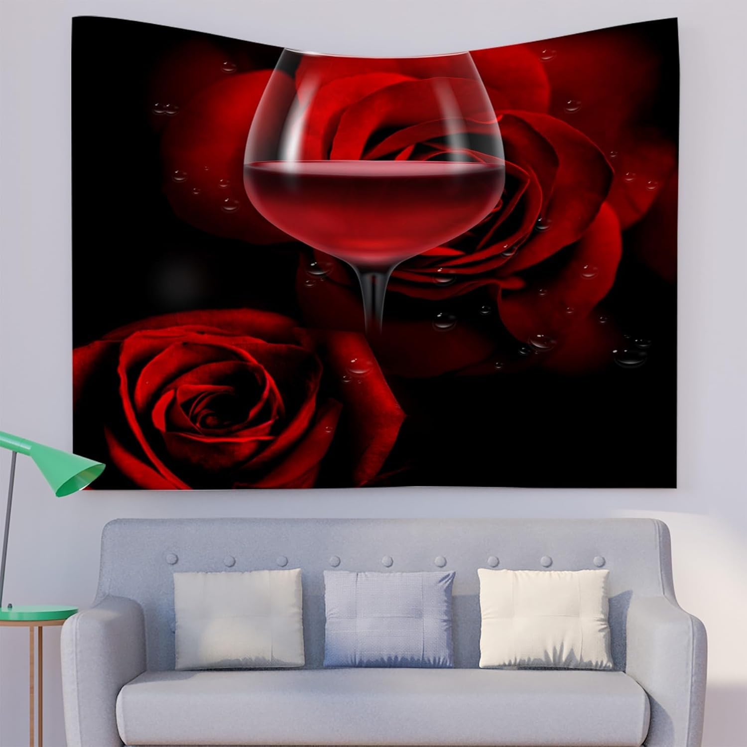 PUOJIEAT Wino gobelin ścienny wiszący różowy czerwony gobeliny 3D dekoracje ścienne tkanina z mikrofibry do domu salon sypialnia 240x260 cm 752-GT