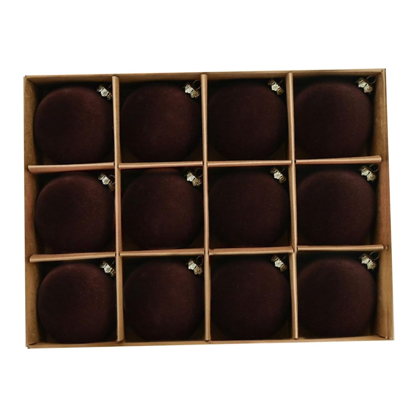 Maritown A-Coffee 12Pcs Velvet Christmas Baubles 6Cm Flocked Shatterproof Velvet Baubles Plastic Xmas Ball Decorative Hanging Ornaments For Christmas Tree Decorations (, 6Cm)
