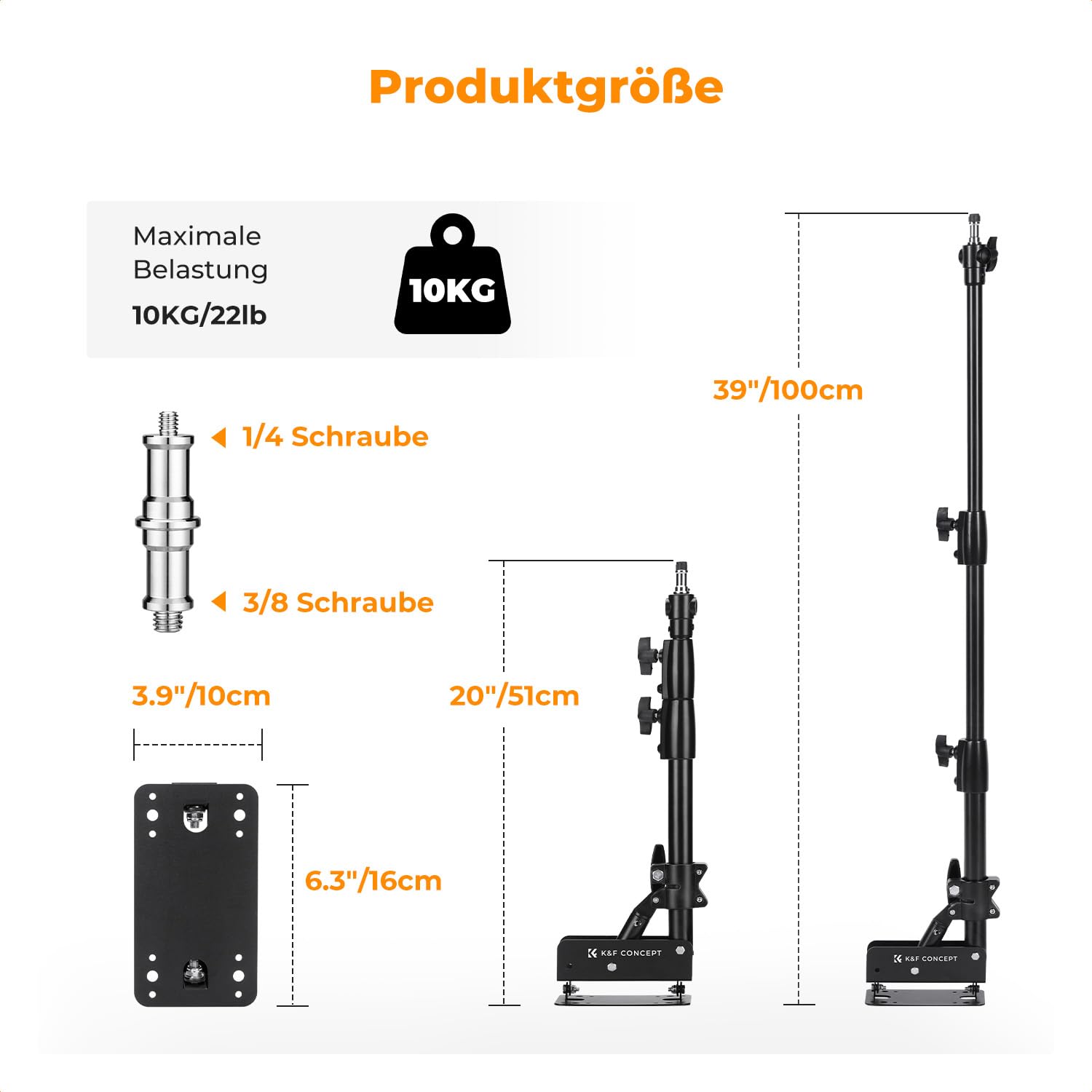 K&F CONCEPT Metal Wandmontage Dreieckiger Boom Arm, 51-100cm Verstellbar | 180° Rotation Wall Mount Galgen für Fotografie Streaming Video,mit 3/8" 1/4" Gewinde Universal Adapter,10KG Last