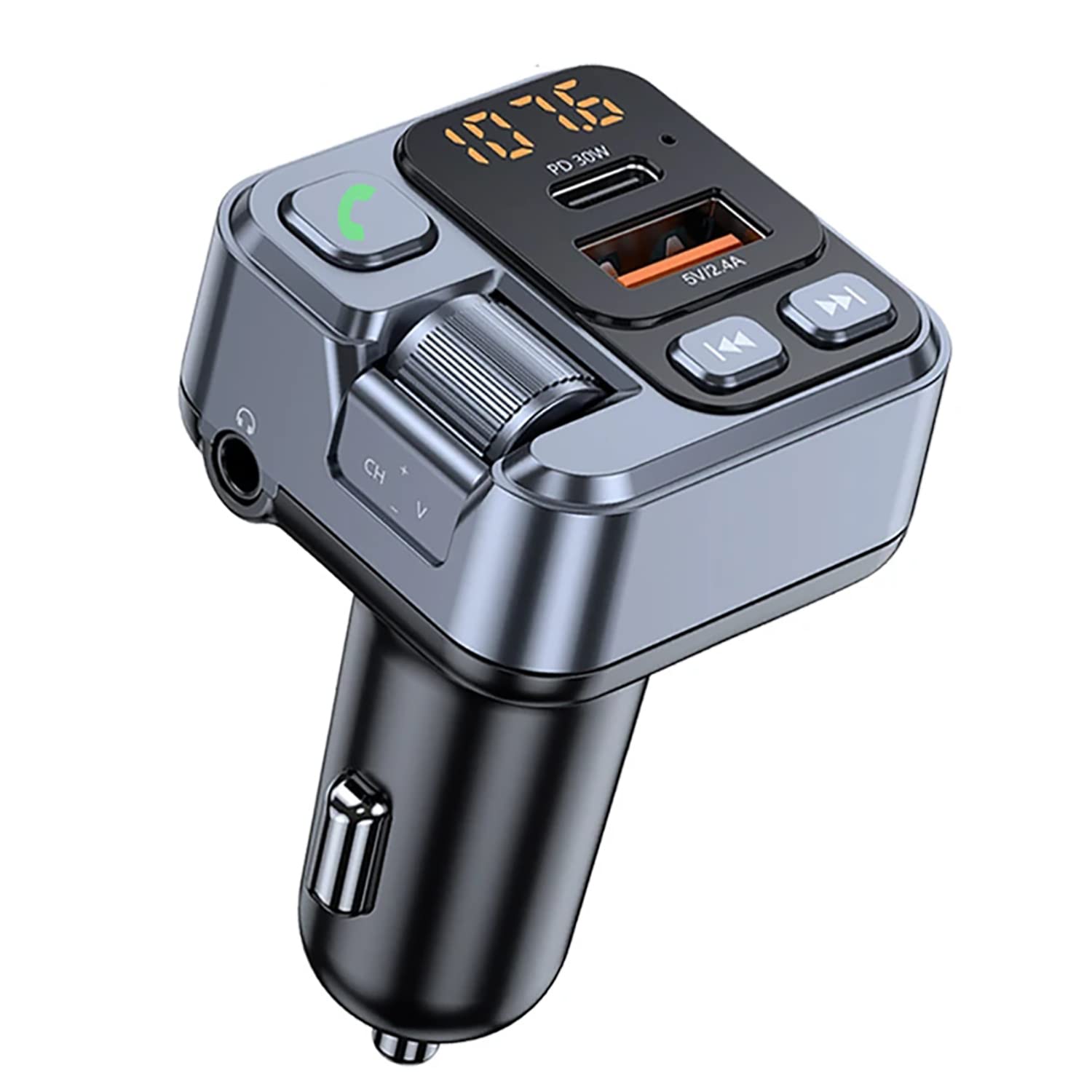 WYYHAA Car Bluetooth 5.1 Fm Transmitter, PD 30W Type C Fast Charge & USB Port, Hands-Free Music Player Car Kit Supports AUX Adapter, Siri Google Assistant