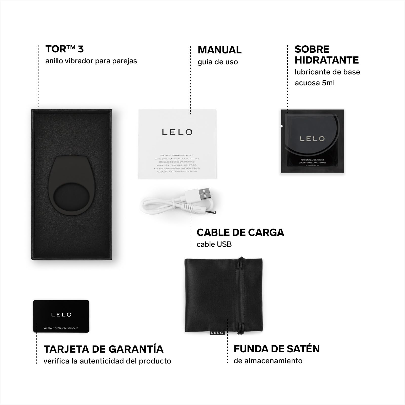 LELO TOR 3 Anillo Pene Masculino Vibrador en Conectado a Aplicación y con 8 Modos para Intensificar el Placer, Black
