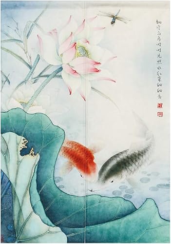 Noren - Cortinas japonesas de lino y algodón, para puerta, diseño de loto, cortina para puerta, 33 x 59 pulgadas