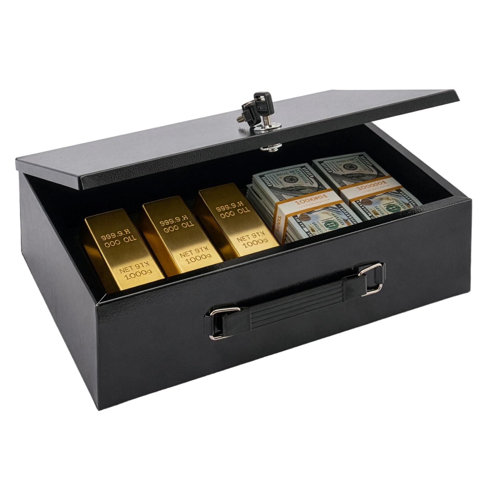 SUNNYNEST Safe Box with Key Lock Portable Money Document Storage Chest Heat Resistant Cash Box for Home Office Secure Storage for Cash Jewelry Passport Valuables