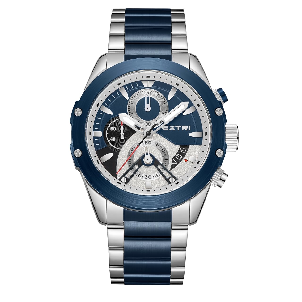 Extri Mens Watches Fashion Chronograph Luxury Dress Waterproof Quartz Wristwatches for Men Stainless Steel Band | Birthday Anniversary Gift for Men (Blue) (B0D78R1CKR) Amazon Price History, Amazon Price Tracker