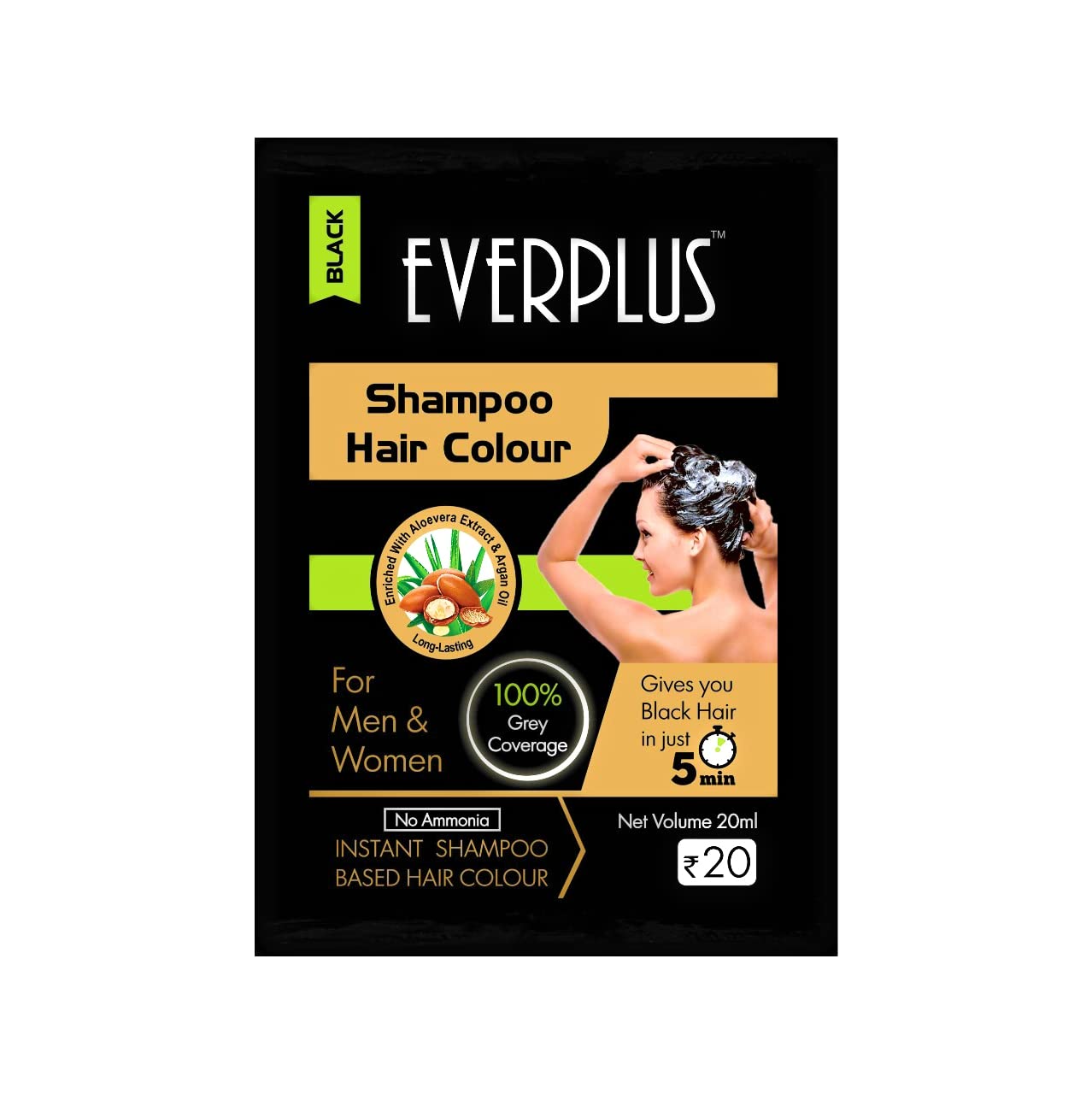 EVERPLUS 5 Minutes Hair Colour Shampoo (Natural Black) (20ml X 10)