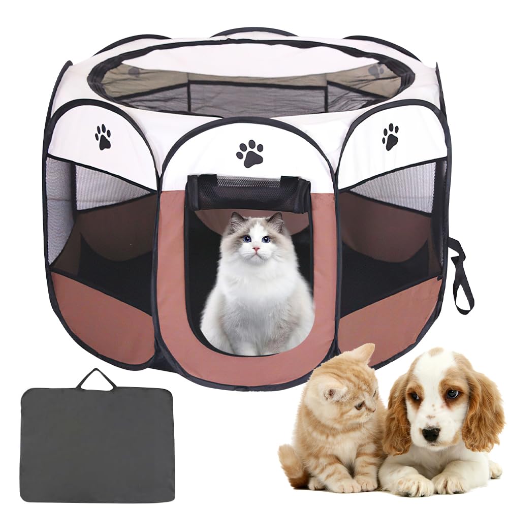 Hojalis Recinto Plegable para Mascotas, Parque de Juegos para Cachorros, Parque para Gatos Exterior,Parque de Juegos Octogonal Tienda de Campaña de Tela para Cachorros, 74x 74x 43 CM（Gris）