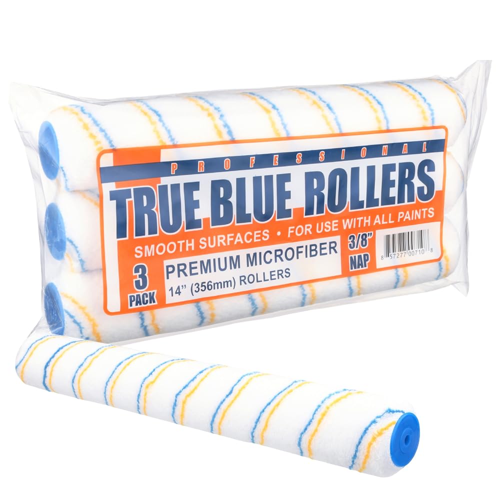 True Blue 14" Professional Paint Roller Covers, 14 Inch, Best for All Types of Painting Surfaces, Refill Bulk Pack (3, 3/8" Nap)