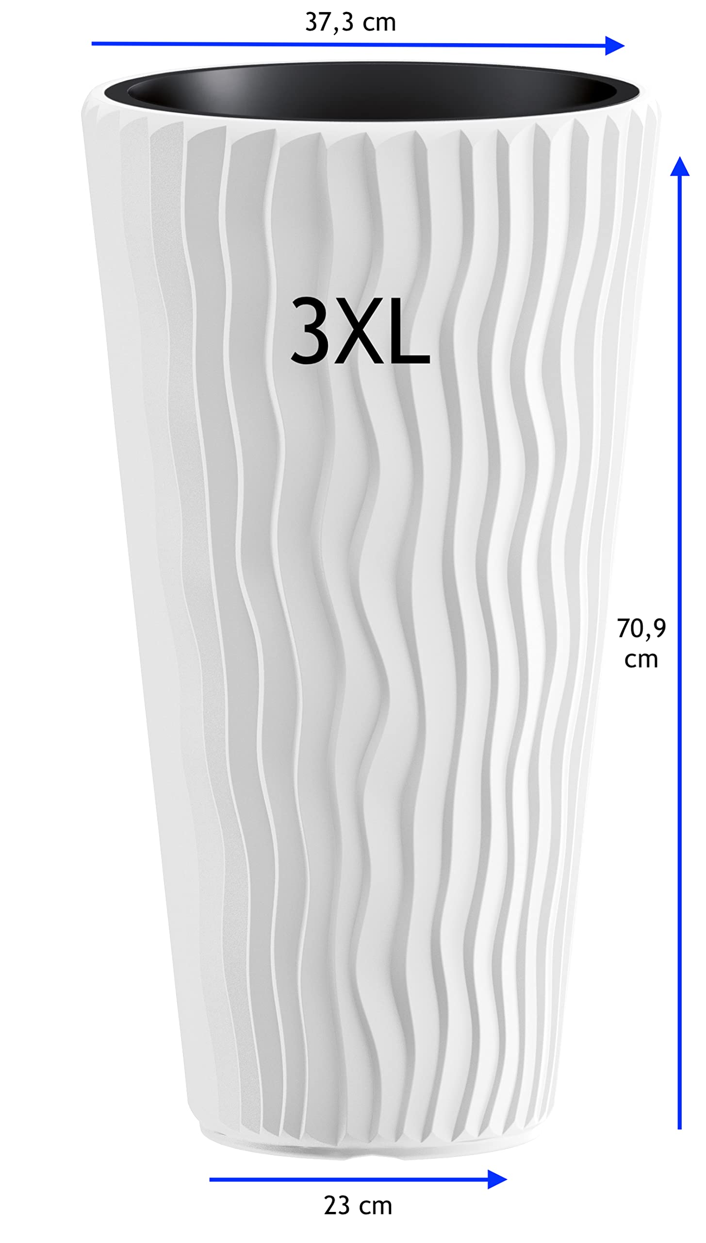 MELTOM Vaso per piante con effetto ondulato verticale, inserto rimovibile in plastica (Bianco, 3XL)