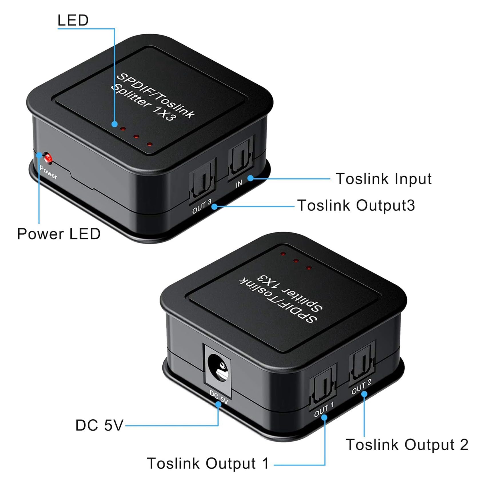 ISTOVO 10X Digital Optical Audio 1X3 Splitter, digitale SPDIF TOSLINK fibra ottica Audio Splitter, 1 in 3 Out