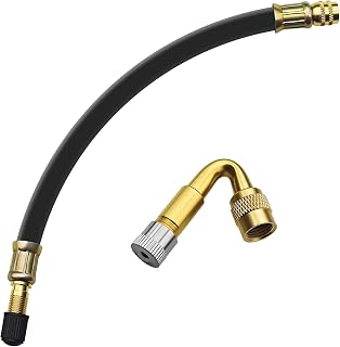 Tire Valve Extension, Metal Valve Stem Extenders, Brass Valves Stem Extensions with 45° Angles & Tire Inflator Hose Adapter, Valve Stem Extender Tire Inflation Extension for Cars (45 Degree)