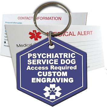 Psychiatric Service Dog ID Tag Custom Engraved Hexagon Plastic Made in USA Purple - Extra Large