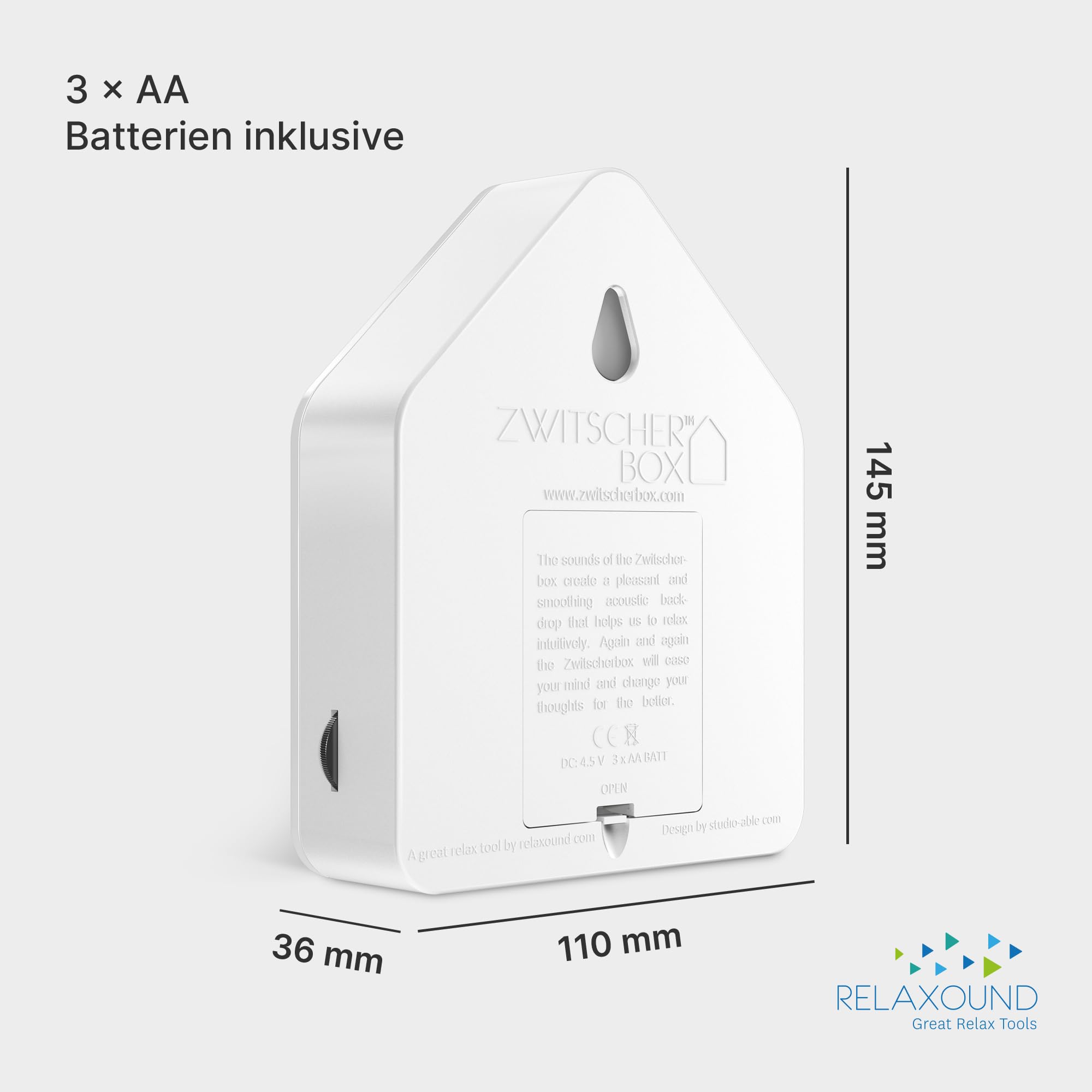 RELAXOUND ORIGINAL Zwitscherbox "White" – Moderne Vogelgezwitscher Box – Entspannender Vogelgesang – Bewegungsmelder mit Sound – Naturgeräusche Soundbox