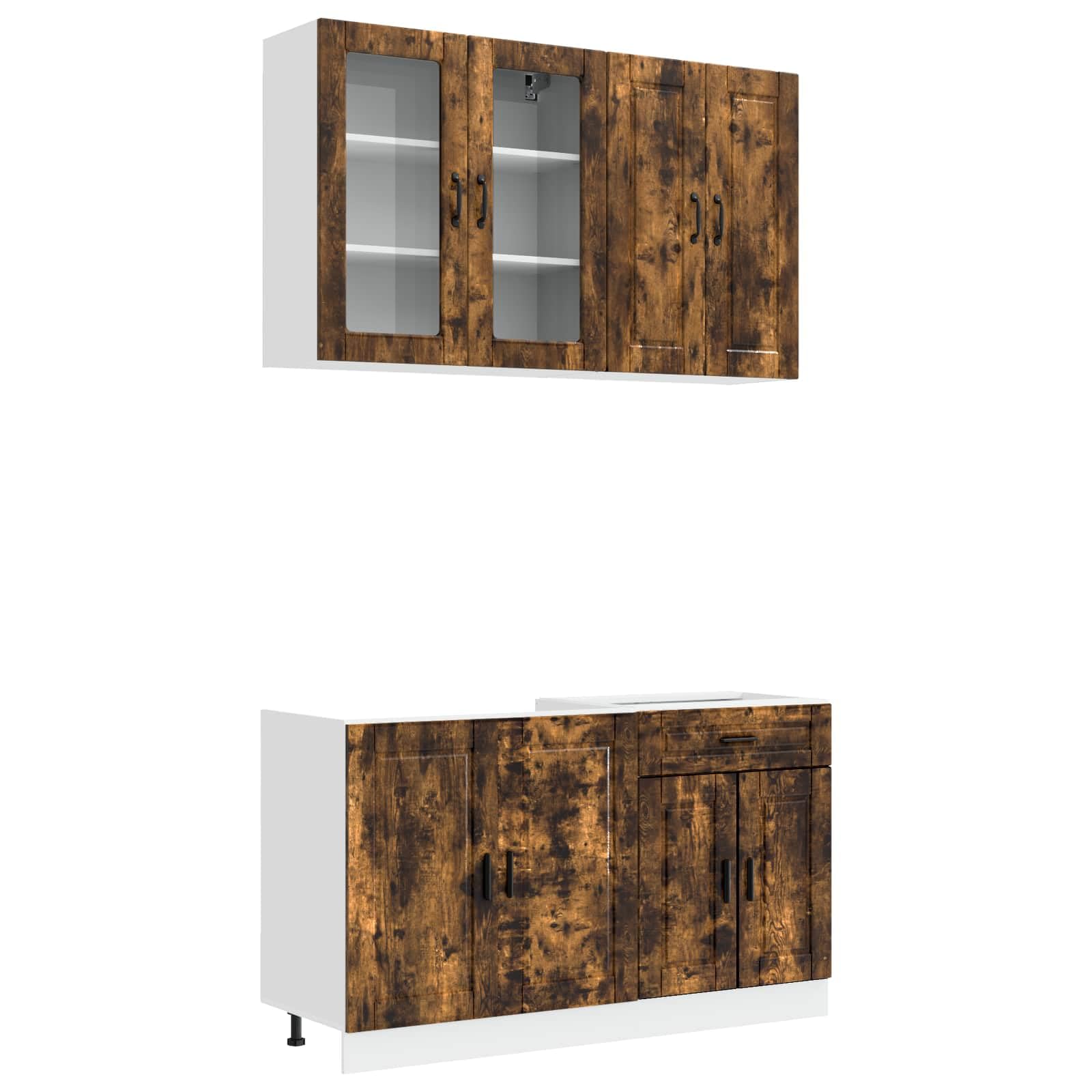 Mobile da cucina Porto, 4 pezzi, moderno set di mobili da cucina in legno di rovere affumicato, mini cucina compatta per piccoli spazi, con mobiletto e pensile