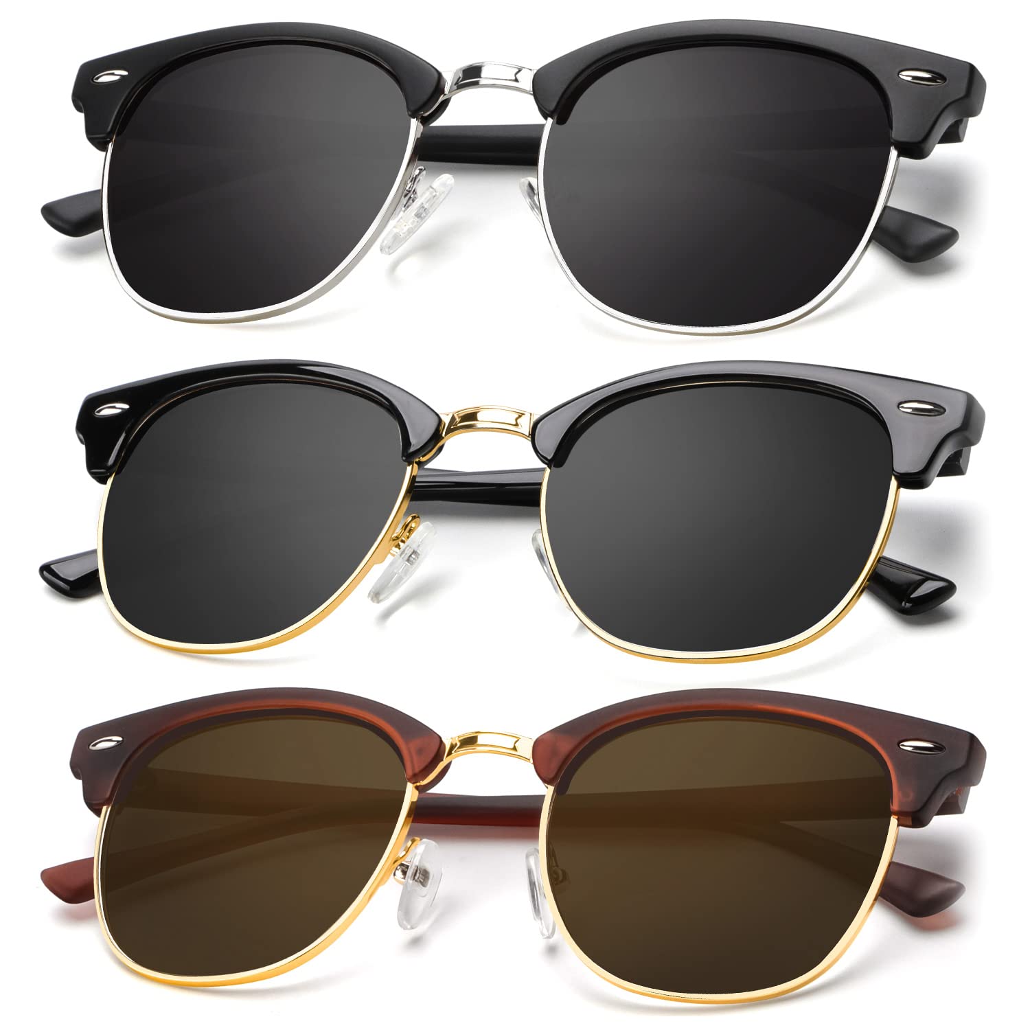 KALIYADISunglasses Men Polarized Sunglasses for Men Women Unisex Semi-Rimless Frame Retro Driving Sun Glasses UV Blocking