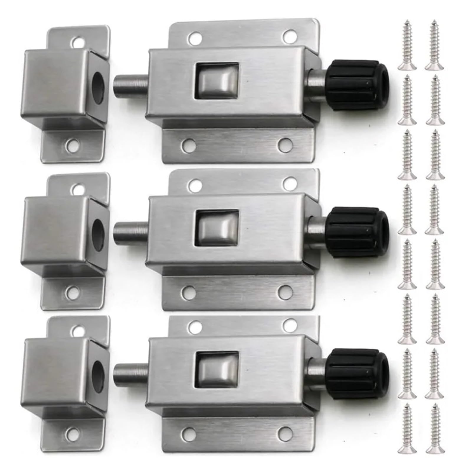 gate Bolt 1/8set Stainless Steel Door Latch Spring Lock Automatic Latches with Screws Gate Hardware Window Catch(S,2 Set)