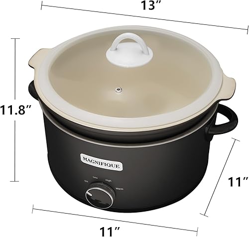 Miniatura 3 de Magnifique - Calentador de alimentos manual redondo de 5 cuartos de galón con 3 ajustes de cocción, olla de cerámica negra y negra de acero