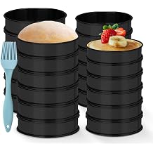 24 Packs English Muffin Rings Crumpet Rings Stainless Steel Double Rolled Tart Rings, 4 inch & 3.15 inch Sliver Tart Nonstick Metal Round Molds with Silicone Oil Brush,Black