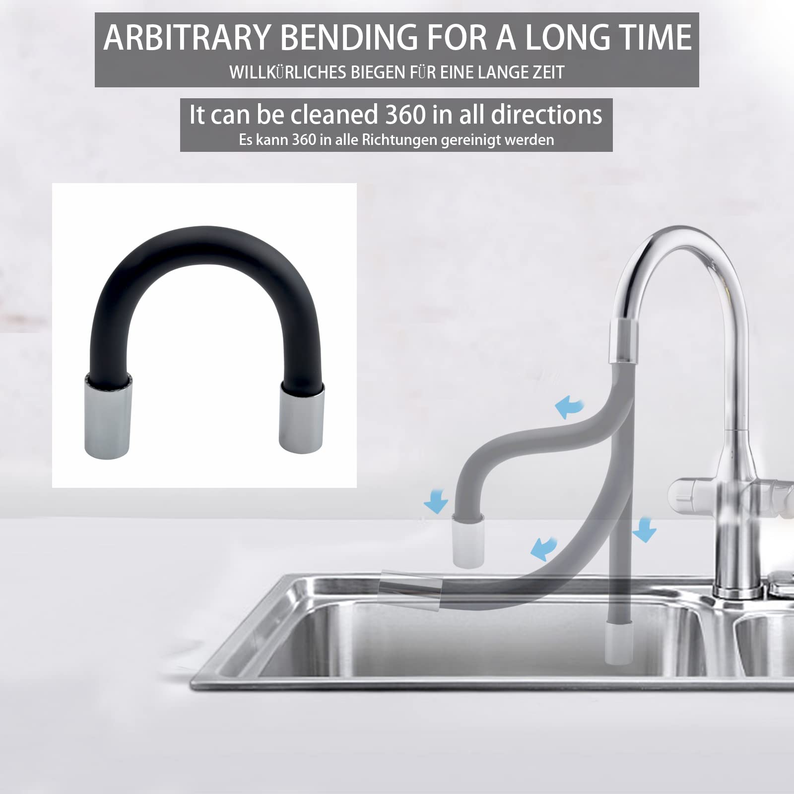 HENGBIRD Tubo di Prolunga per Rubinetto da Cucina e Bagno, Girevole a 360°, 30 cm, Adattatore per Filtro