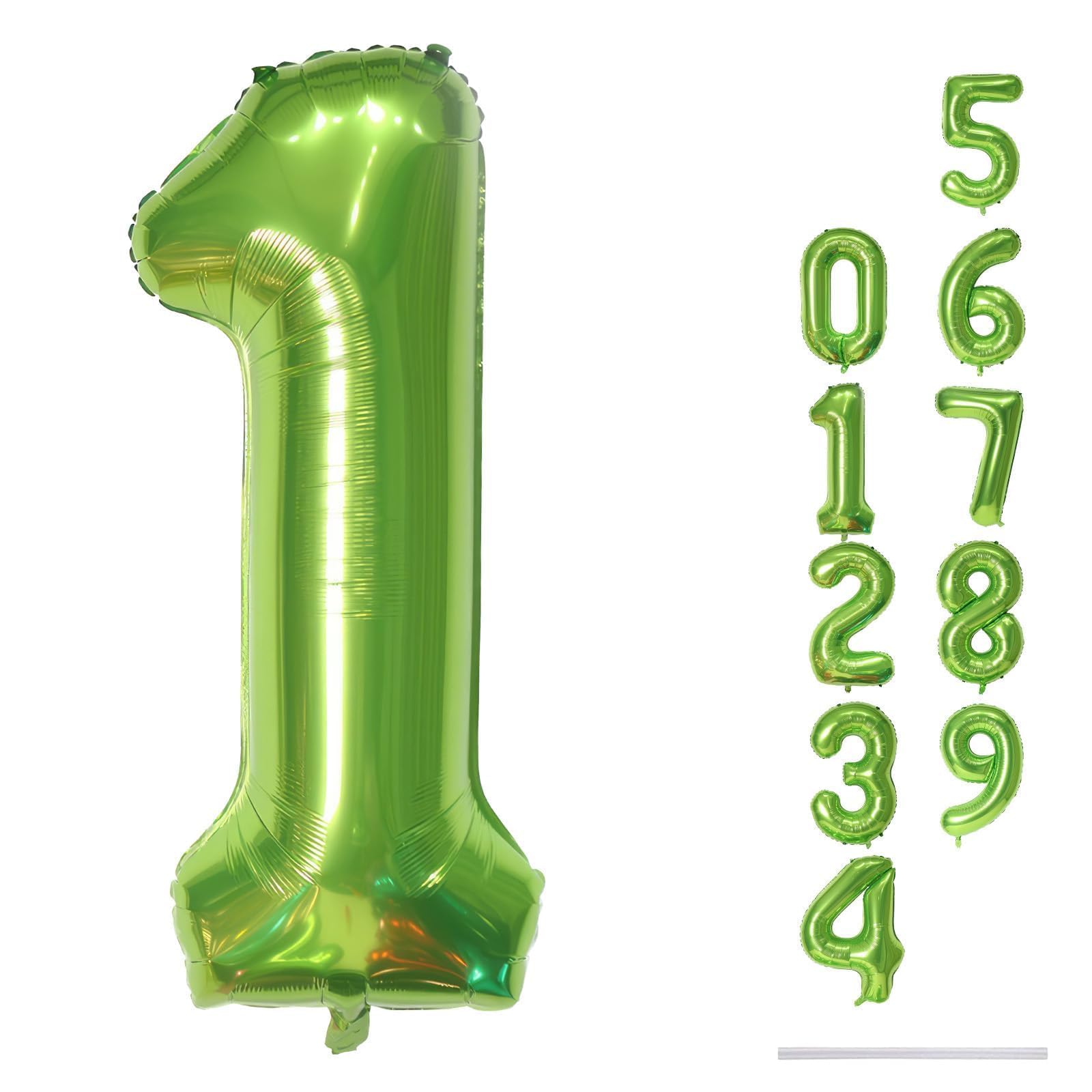 40 Inch Green Number 1 Balloon for 1st Birthday Decoration, Large Self Inflate Foil Number Balloons 0-9 for Boys Girls, Digit 1 Helium Balloons for