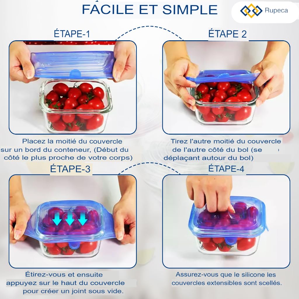 5 Couvercles Silicone Extensibles Réutilisables 14,5 Cm - Aliments Frais Plus Longtemps